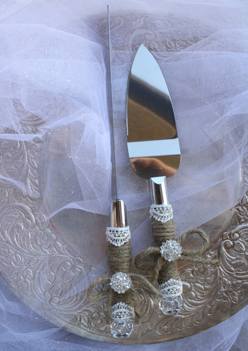 Wedding Cake Server And Knife Set  Country Rustic Chic