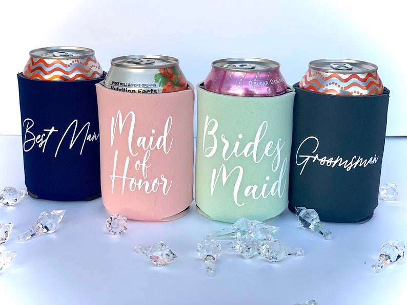 Wedding can coolers bride and groom drink covers bridesmaid » Petagadget