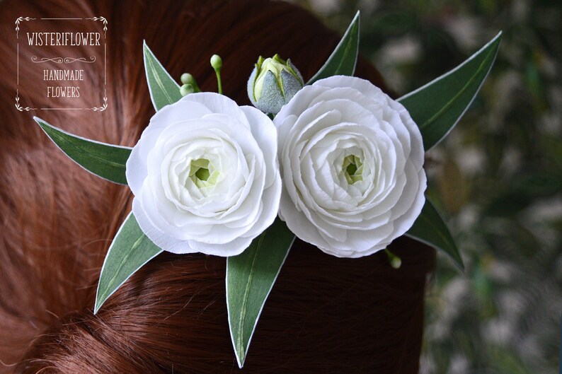 White green wedding Flower comb Eucalyptus wedding hair comb