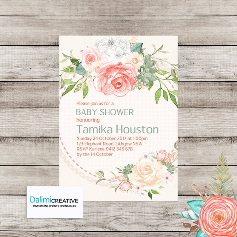 Baby Shower Invitation  Floral Shower Invitation  Floral