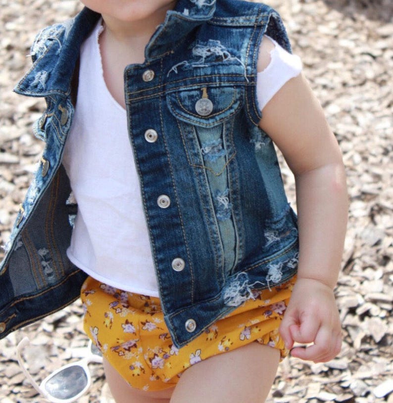 Baby / toddler girl / boy hand  distressed denim vest /