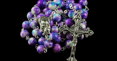 Catholic Rosary Beads Purple Blue White Rain Flower Stone