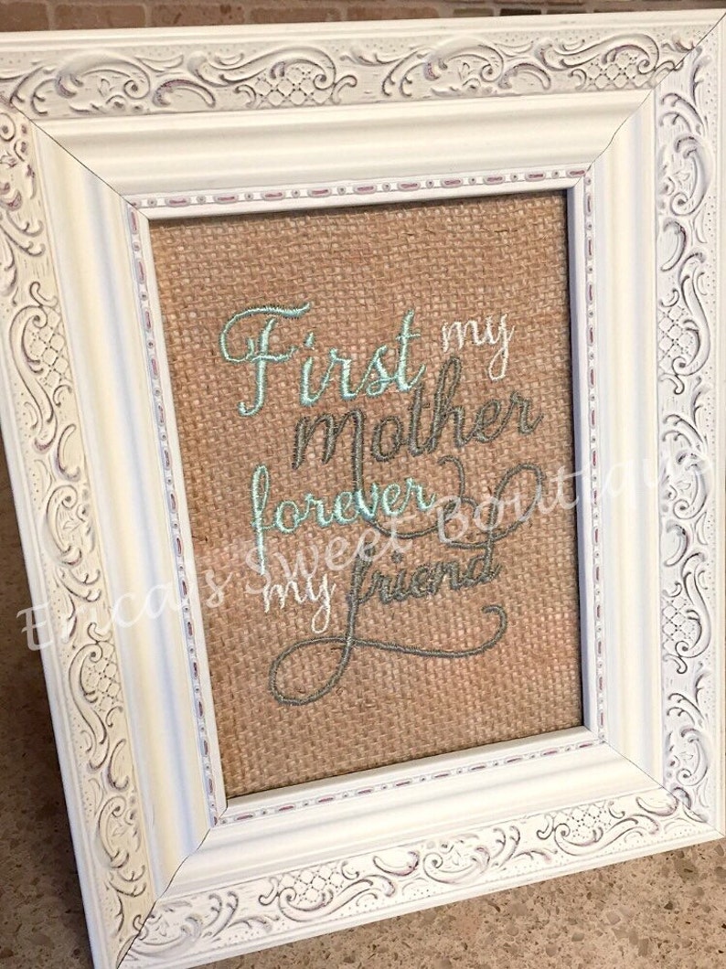 Embroidered saying on burlap for mom mothers day gift gift