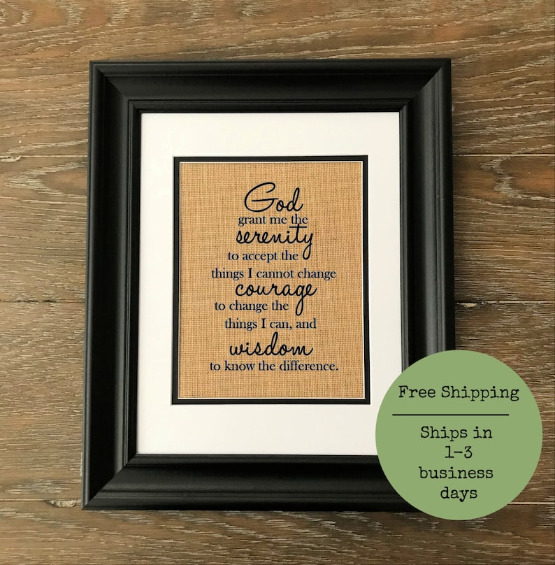 God grant me Serenity burlap print. Christian art. Serenity