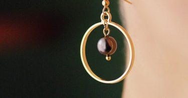 Gold Pearl Earrings Dangle Ring Earrings Swarovski Brown Pearl
