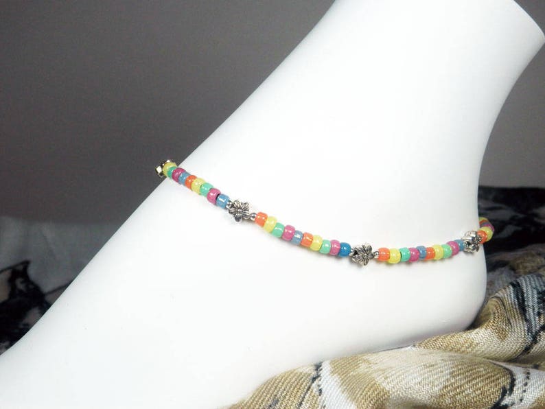 Multicolor Ankle Bracelet  Seed Bead Anklet  Flower Bracelet