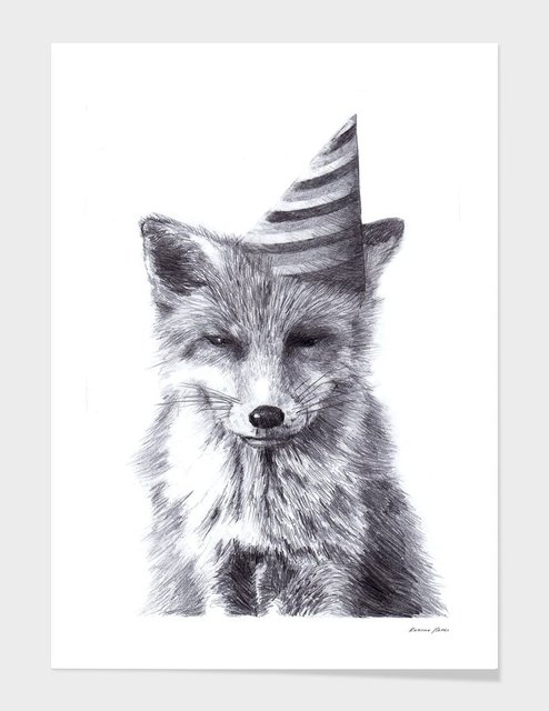 Party Fox by Kareena Harris Fine Art Print