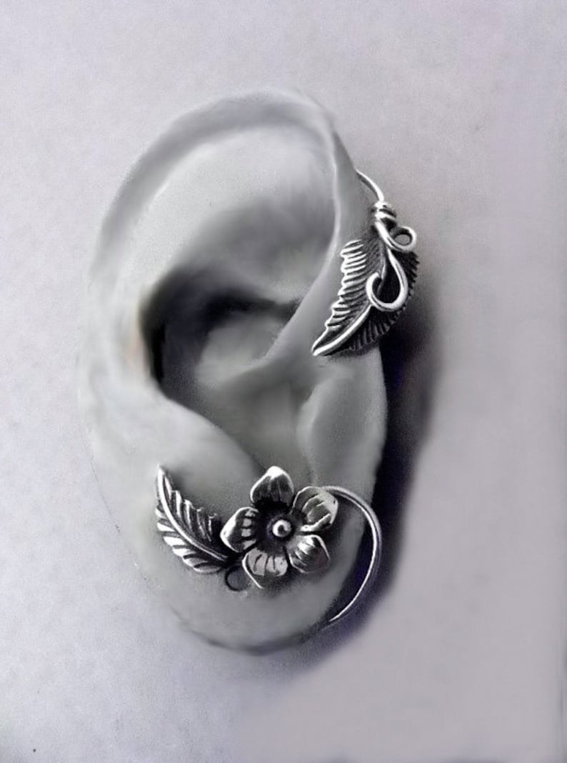 SUMMER EAR WRAP   Sterling Silver Flower and Leaf Ear Cuff