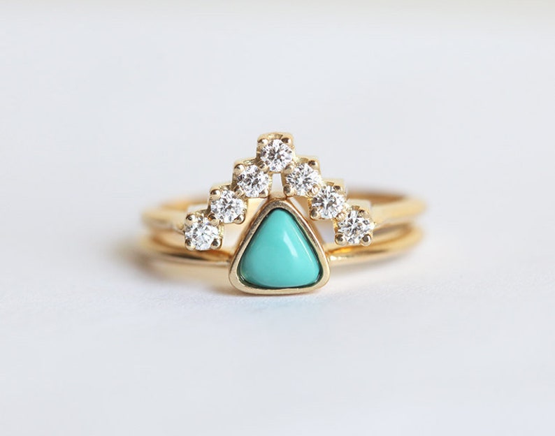 Turquoise Ring Engagement Ring Diamond Wedding Set Gold