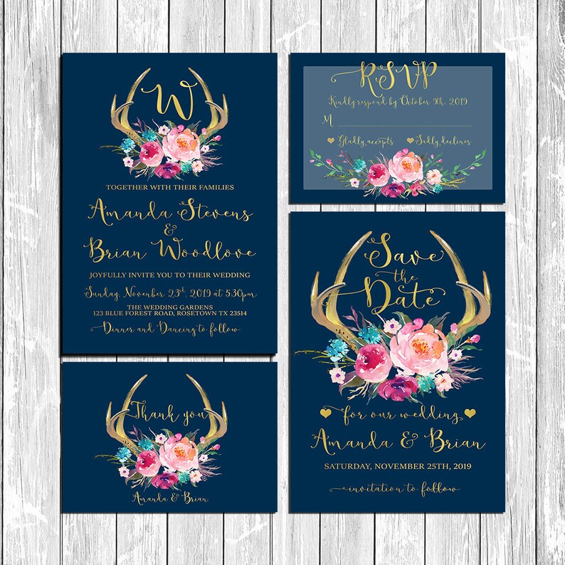 Wedding Suite Wedding Invitations Deer antler Invitations