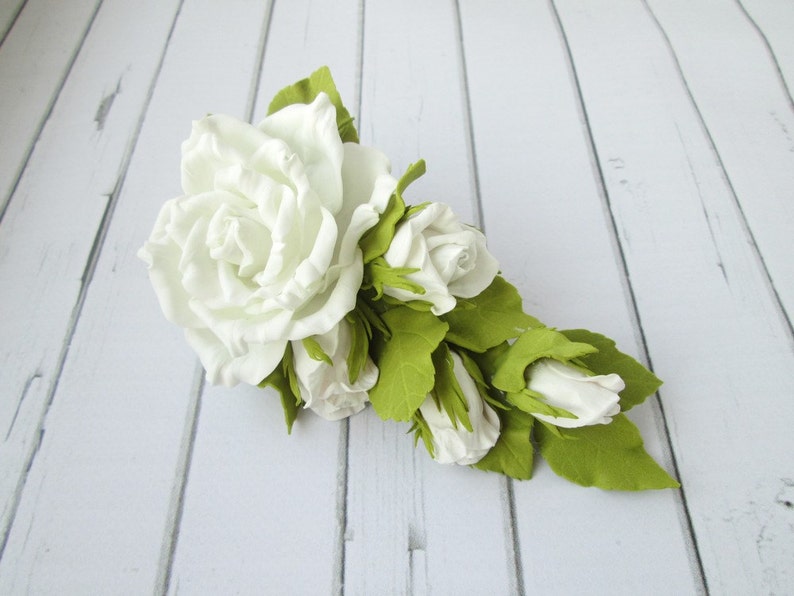 White Rose Hair Clip  Formal Flowers Wedding Side Hair Piece