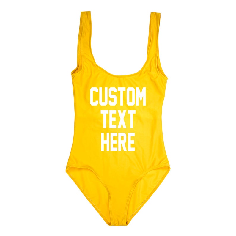 CUSTOM TEXT Yellow One Piece Swimsuit Create Your Own