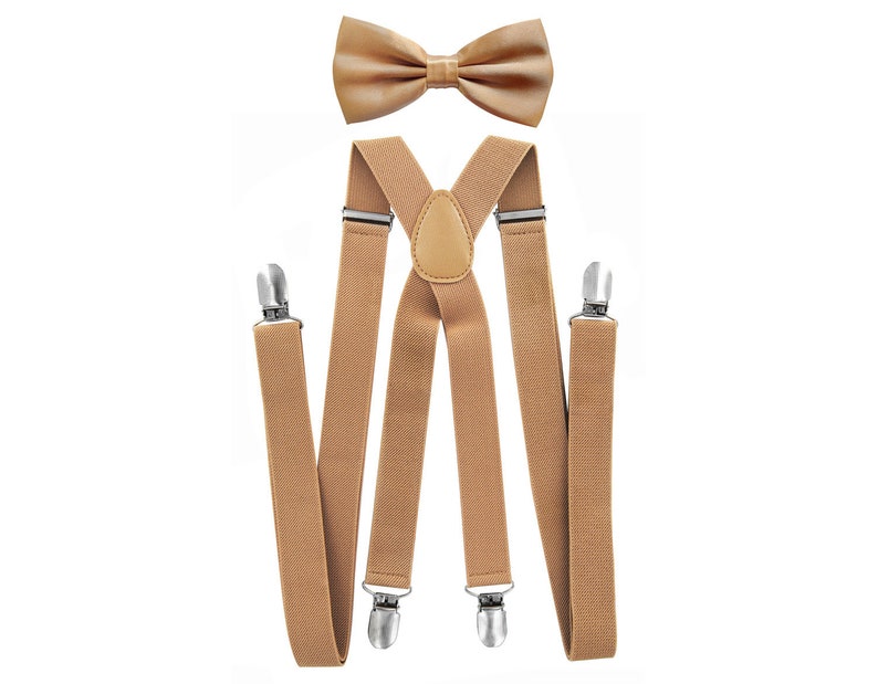 Axy men’s beige suspenders  beige bow tie  wedding