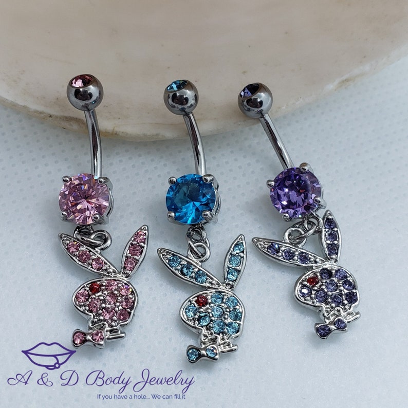 Cubic Zirconia Playboy Bunny Dangle Navel Ring  Belly Ring
