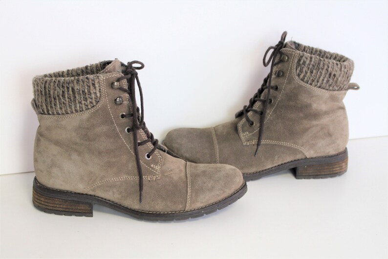 Gray Leather Ankle Boots Womens Grey Brown Suede Lace up Boots