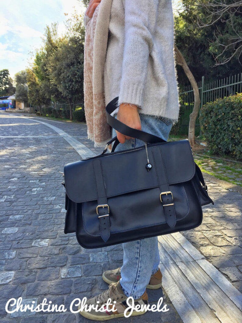 Leather Briefcase Women Black Leather Messenger Bag