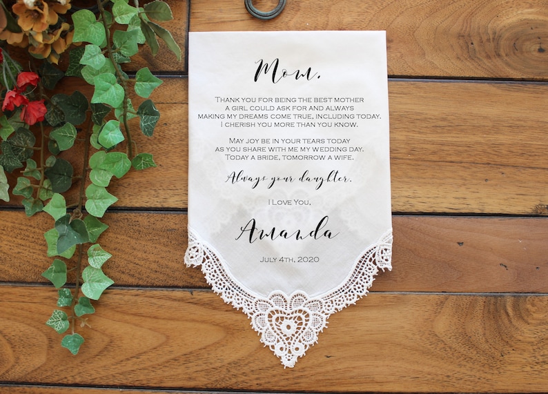 Mother of the Bride Gift Wedding Handkerchief CUSTOMIZED