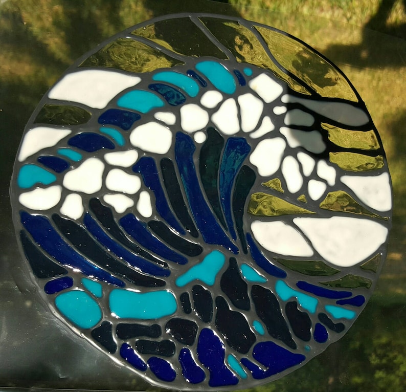 Ocean tide Stained glass window Cling