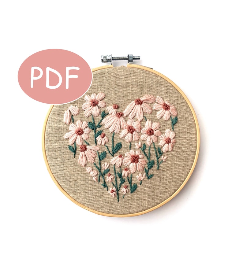 PDF DIGITAL Pattern Floral Heart DIY  Thread Unraveled