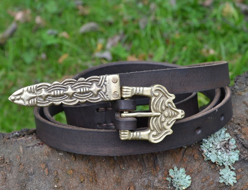 Viking Leather BELT Replica with Strap End Viking Borre Art