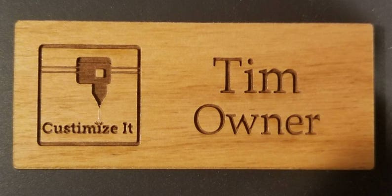 Wood Name Tag Laser Engraved Magnetic Name Tag