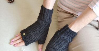 Black knit fingerless gloves Black arm warmers Wool gloves