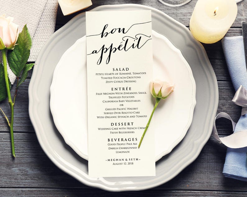 Bon Appetit Wedding Menu Wedding Menu Cards Wedding Menu