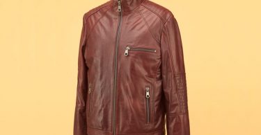 Brown men leather jacket with thick zippers
