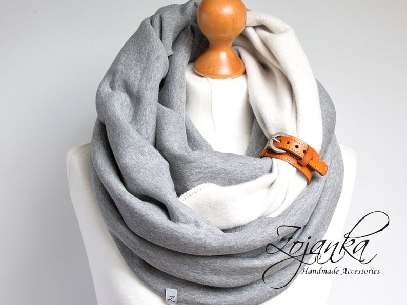 CHUNKY Infinity scarf with leather strap hooded scarf for