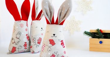 Christmas fabric bunny rabbit toy soft stuffed red white