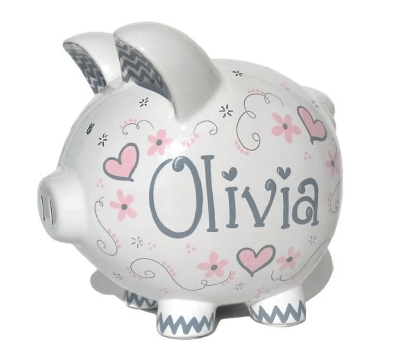 Custom Hand Painted  Personalized Elegant Hearts Piggy Bank