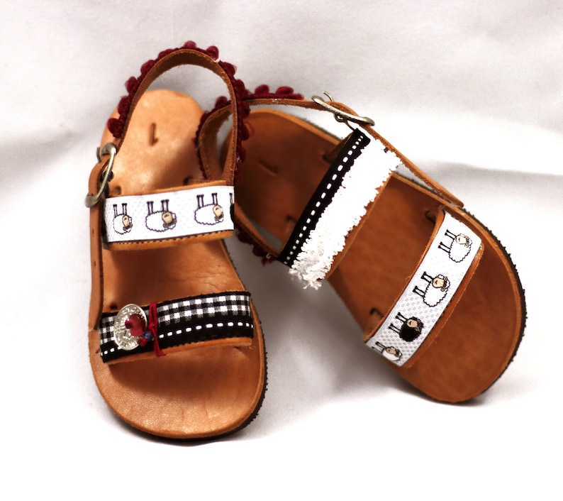Ethnic sandals for kids  Boho sandals with pompon and brown
