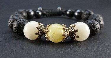 Lava amber and onyx gemstone women bracelet Yellow black