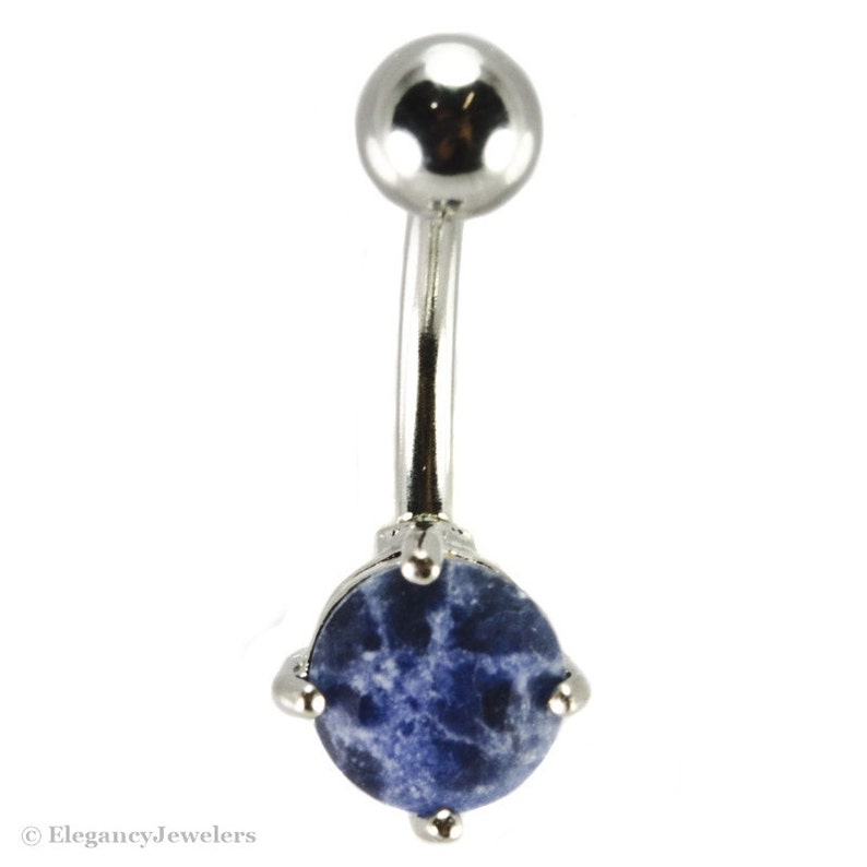 Natural Lapis Lazuli Stone Belly Ring 316L Surgical Steel