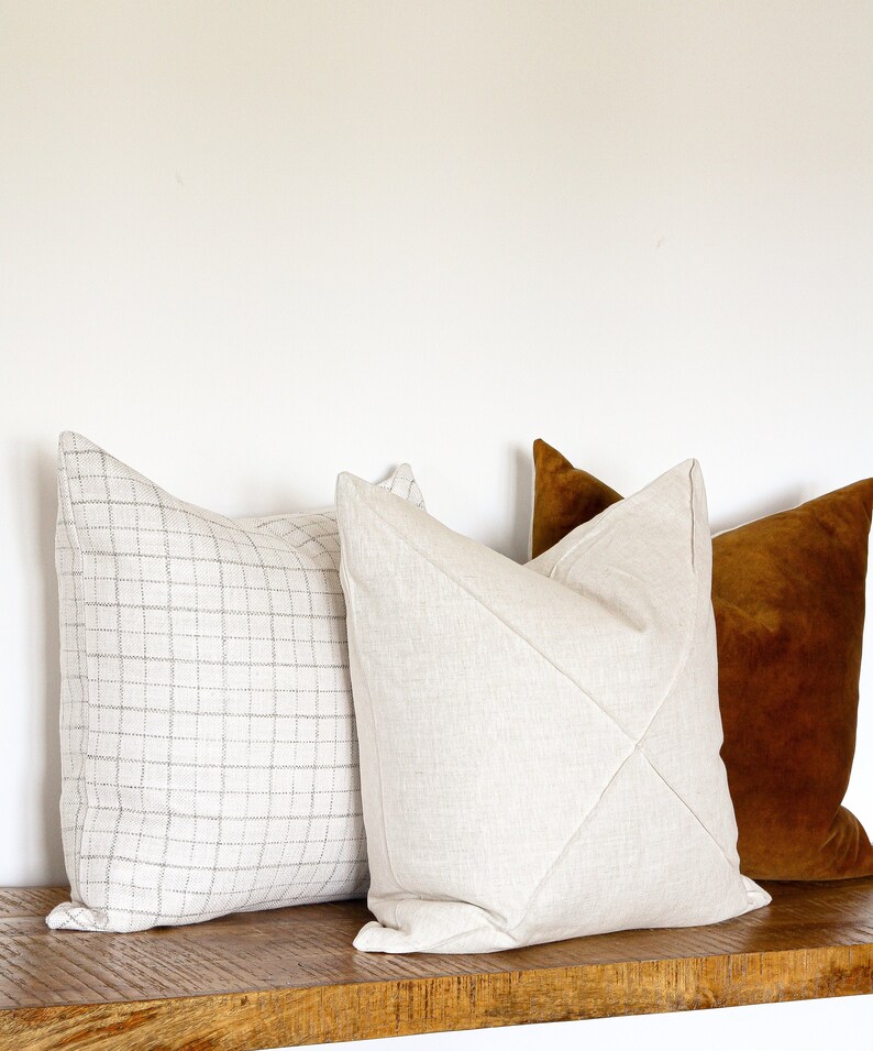 Natural Linen Pillow Cover Cross Design beige Linen Cushion