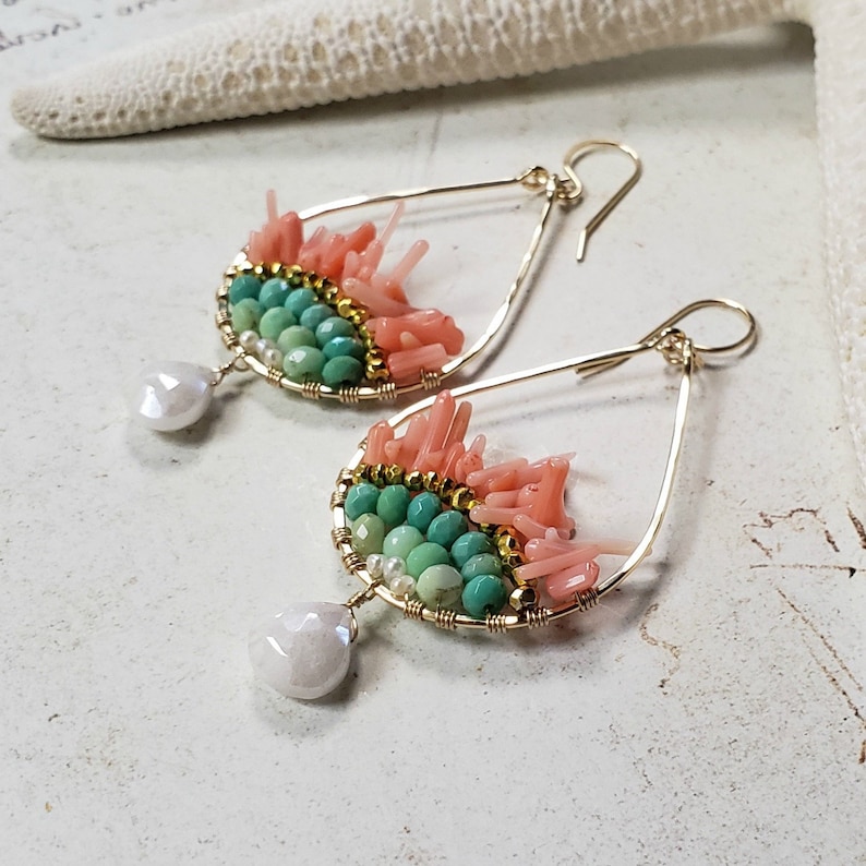 Pink Mint Earrings Chrysoprase Hoop Earrings Silverite