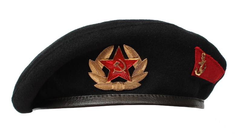 Russian black Beret Marines USSR with badge Soviet Navy summer