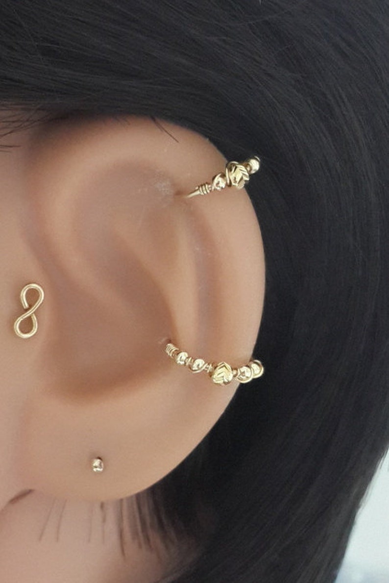 SALE 14K Gold Filled Beaded Helix Earring-Helix hoop Gold