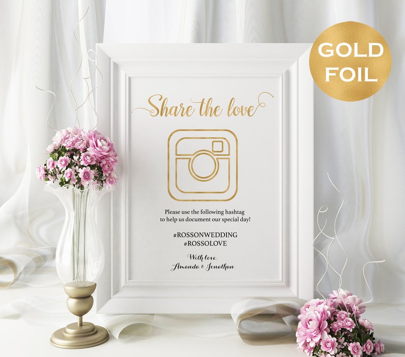 Share The Love Sign  Gold Foil Wedding Hashtag Sign  DIY