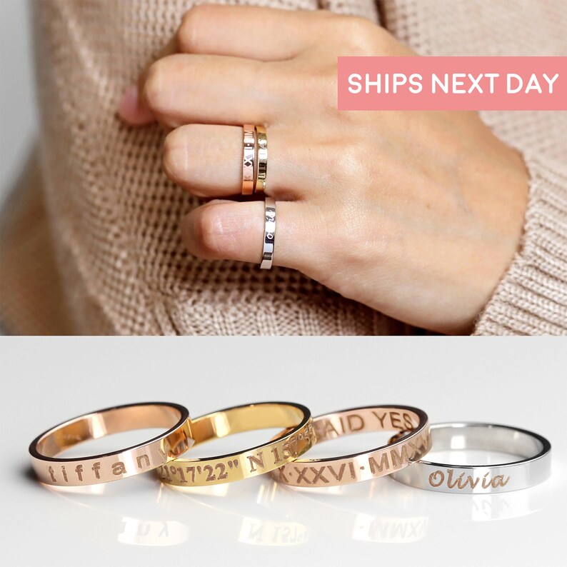 Stacking Rings Engraved Ring Personalized Ring Gold Ring for