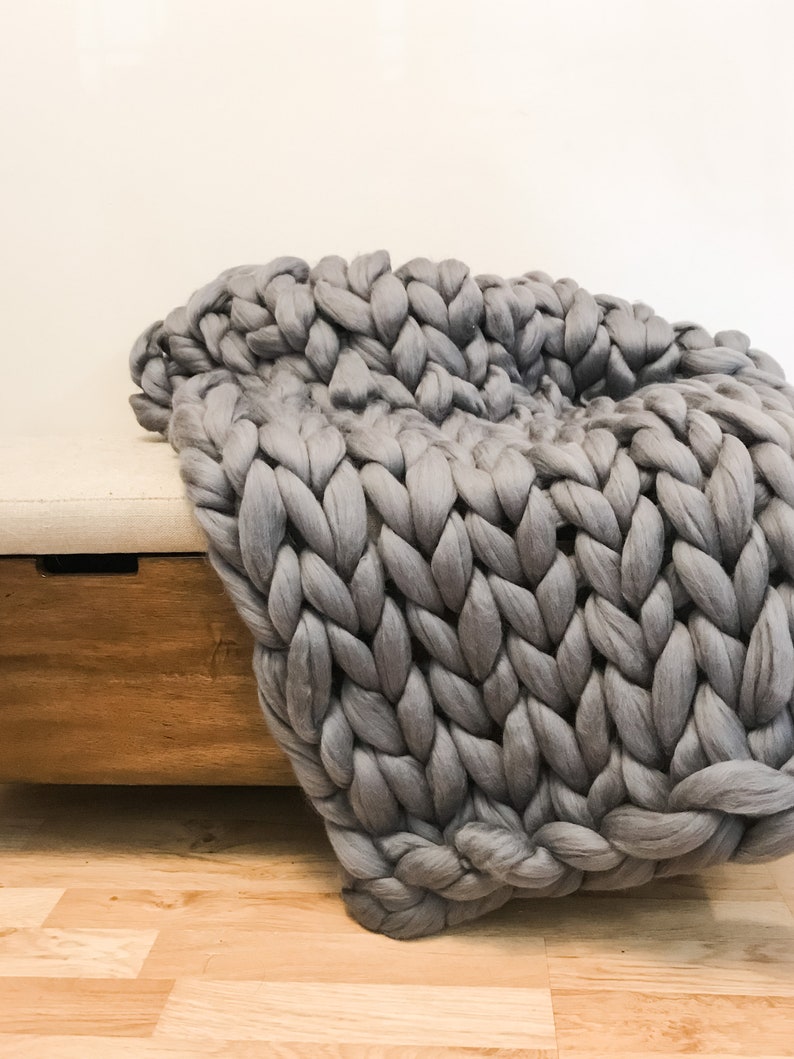 Chunky knit merino wool blanket  chunky knit throw  giant