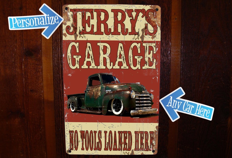 Custom Garage Sign with FREE Personalization Vintage Tin