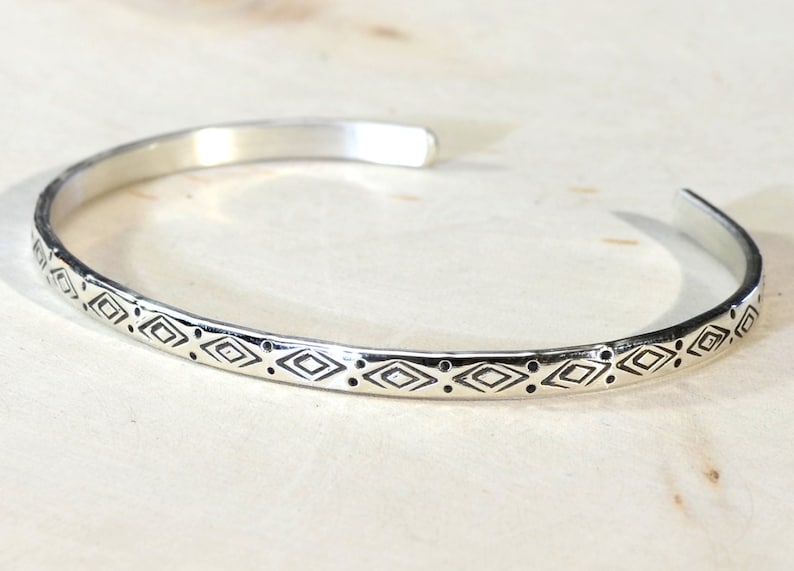 Dainty Sterling Silver Cuff Bracelet Imprinted with Handmade
