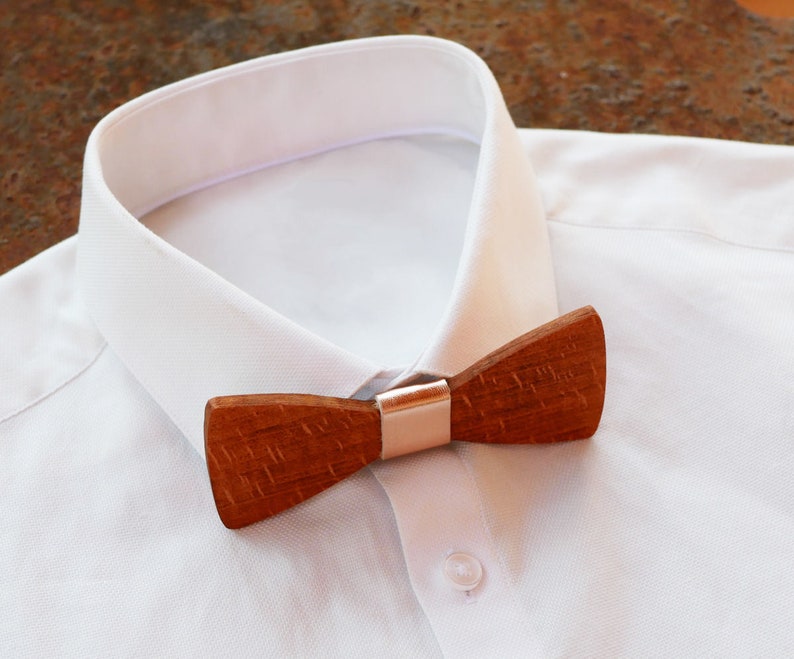 French wood bow tie leather ribbon can be personalized with