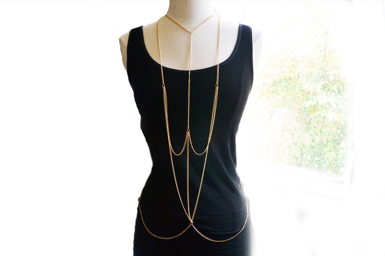 Gold Cross Body Chain Harness Necklace