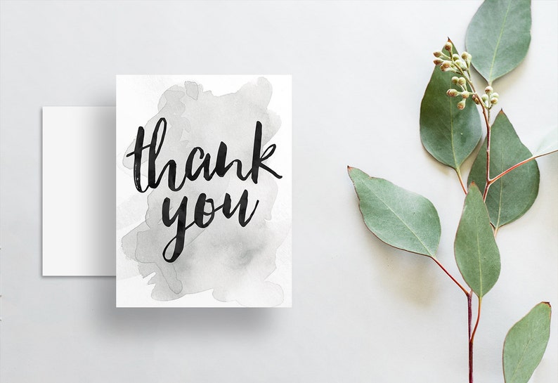 Instant Download Watercolor Splash Thank You Cards / Silver