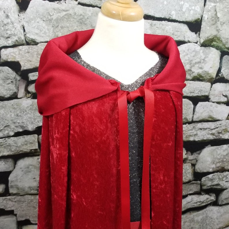 Red Panne Velvet Hooded Cape  King / Queen / Knight / Royal
