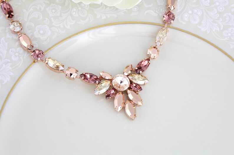 Rose gold Bridal necklace Blush Bridal jewelry Swarovski