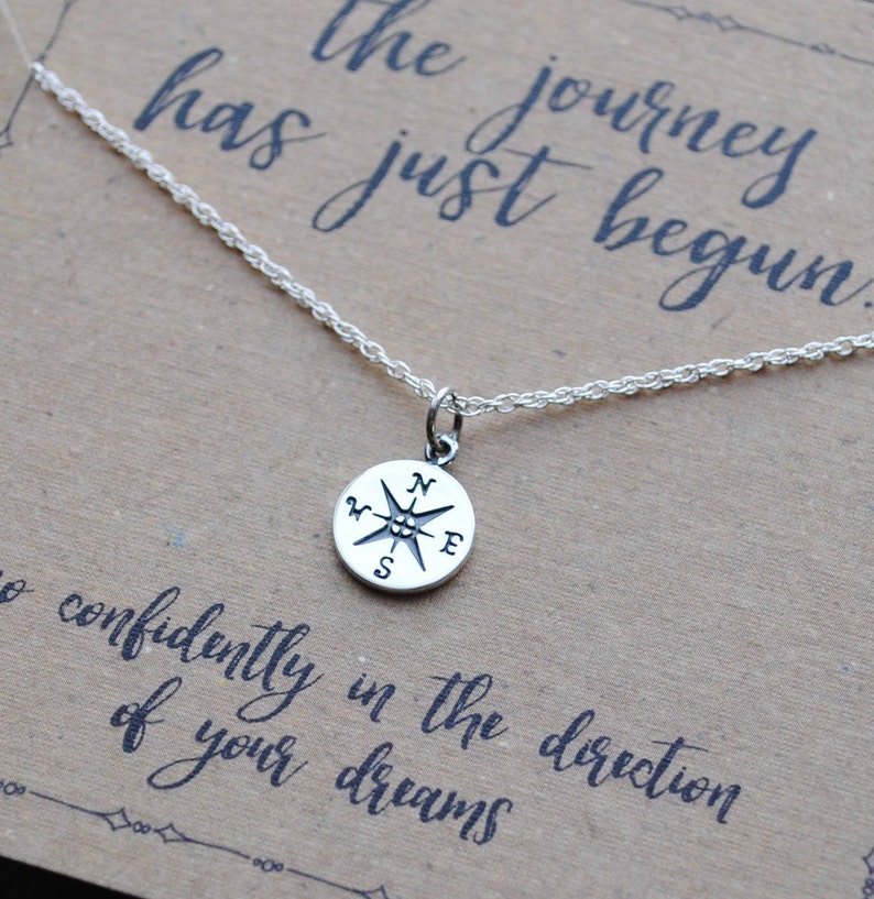 Tiny Compass Necklace . Graduation Gift .  The Journey Has