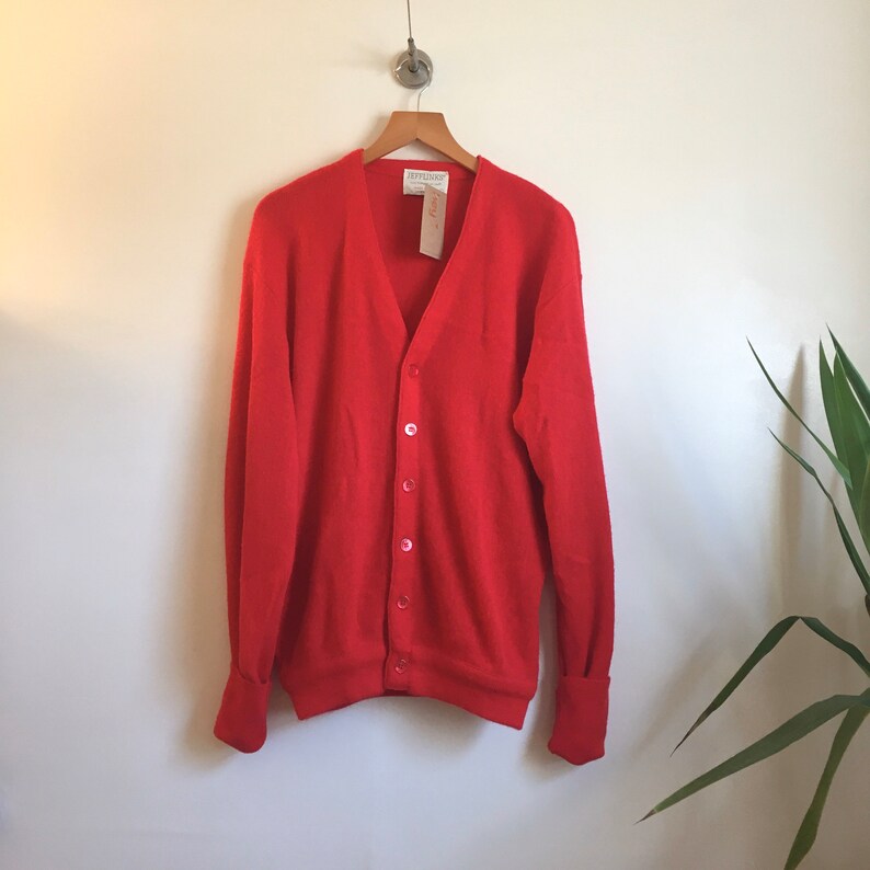 Vintage JEFFLINKS red sweater knit cardigan // size large //